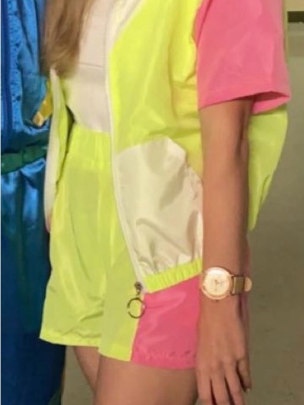 Neon Yellow & Pink Lightweight Women's Colorblock Windbreaker & Shorts (set)